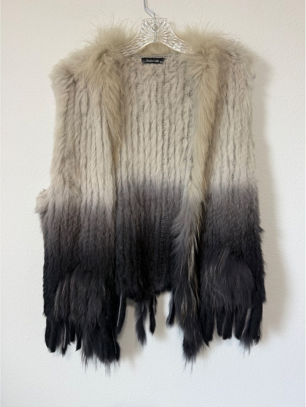 Dolce Cabo Rabbit/Raccoon Fur Gray Tone Ombre Sleeveless Open Front Vest Size 1X